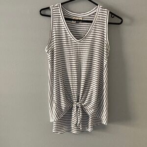 White and Gray Sleeveless Tie Front Tank Top